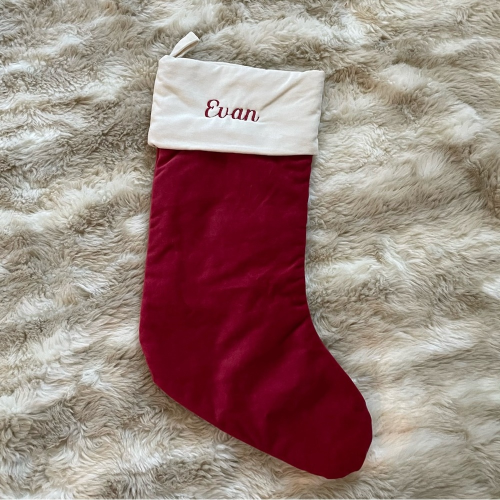 Pottery barn “Evan” embroidered stocking